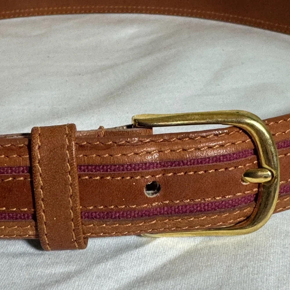 Preppy Men's Belt Genuine Leather and Maroon Fabric Thin Size 34 - Picture 2 of 6